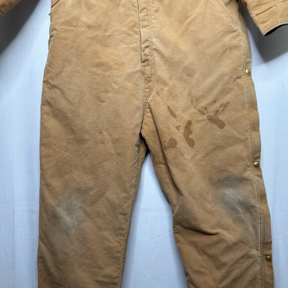 CARHARTT / vintage tan duck canvas fully quilt lined workwear coveralls / 48R - Picture 8 of 16